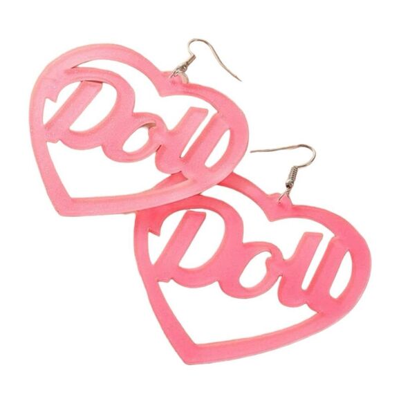 None Jewelry - Y2K Barbiecore Lolita Pastel Goth Pink Heart Doll Earrings